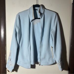 Bogner Vintage Full Zip Sweater Embroidered Fleece Ski Light Blue Womens Size 6